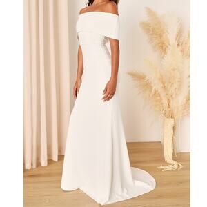 Lulus NWT Exceptional Romance White Off-the-Shoulder Mermaid Bridal Gown Dress